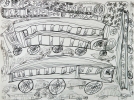 Otje Berhitu - Grote treinen & kleine autos - 50 x 70 cm